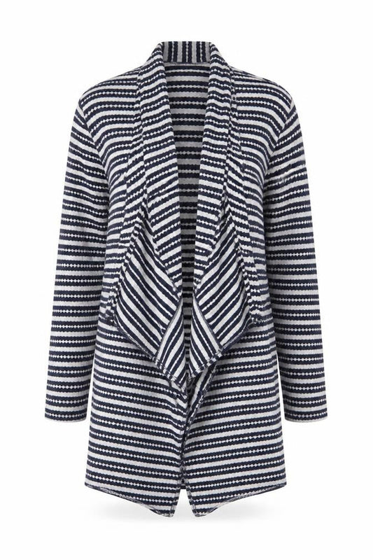 Bershka Women's Blue Striped Knit Coatigan Size 8 Casual Mid-Length
