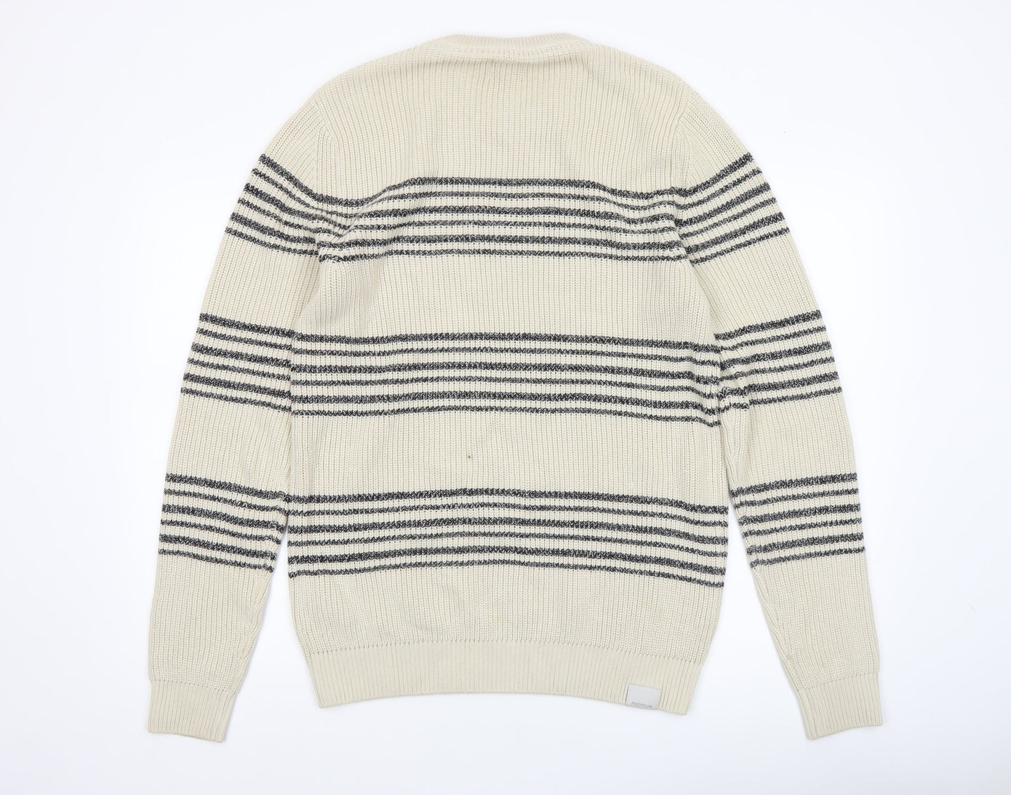 Jack & Jones Men’s Ivory Striped Cotton Knit Jumper Size M