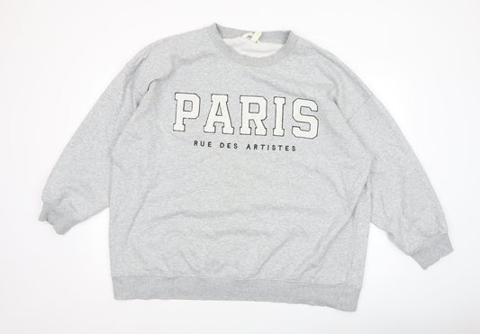 H&M Men’s Grey Paris Logo Pullover Sweatshirt XL Regular Fit