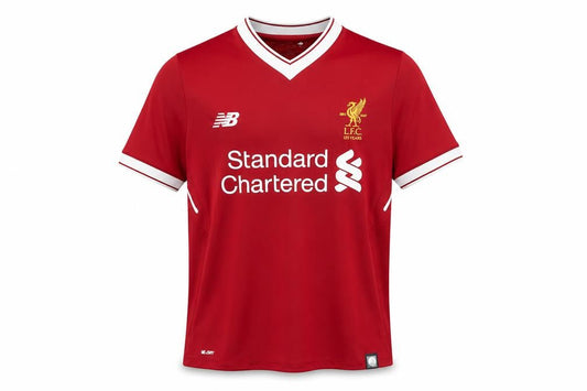 Front view of New Balance boys’ red football jersey short sleeve athletic t-shirt, size M