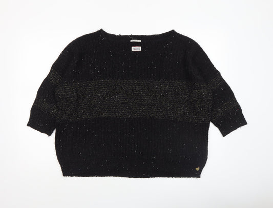 Hilfiger Denim Womens Black Sequin Knit Jumper XL Relaxed Fit