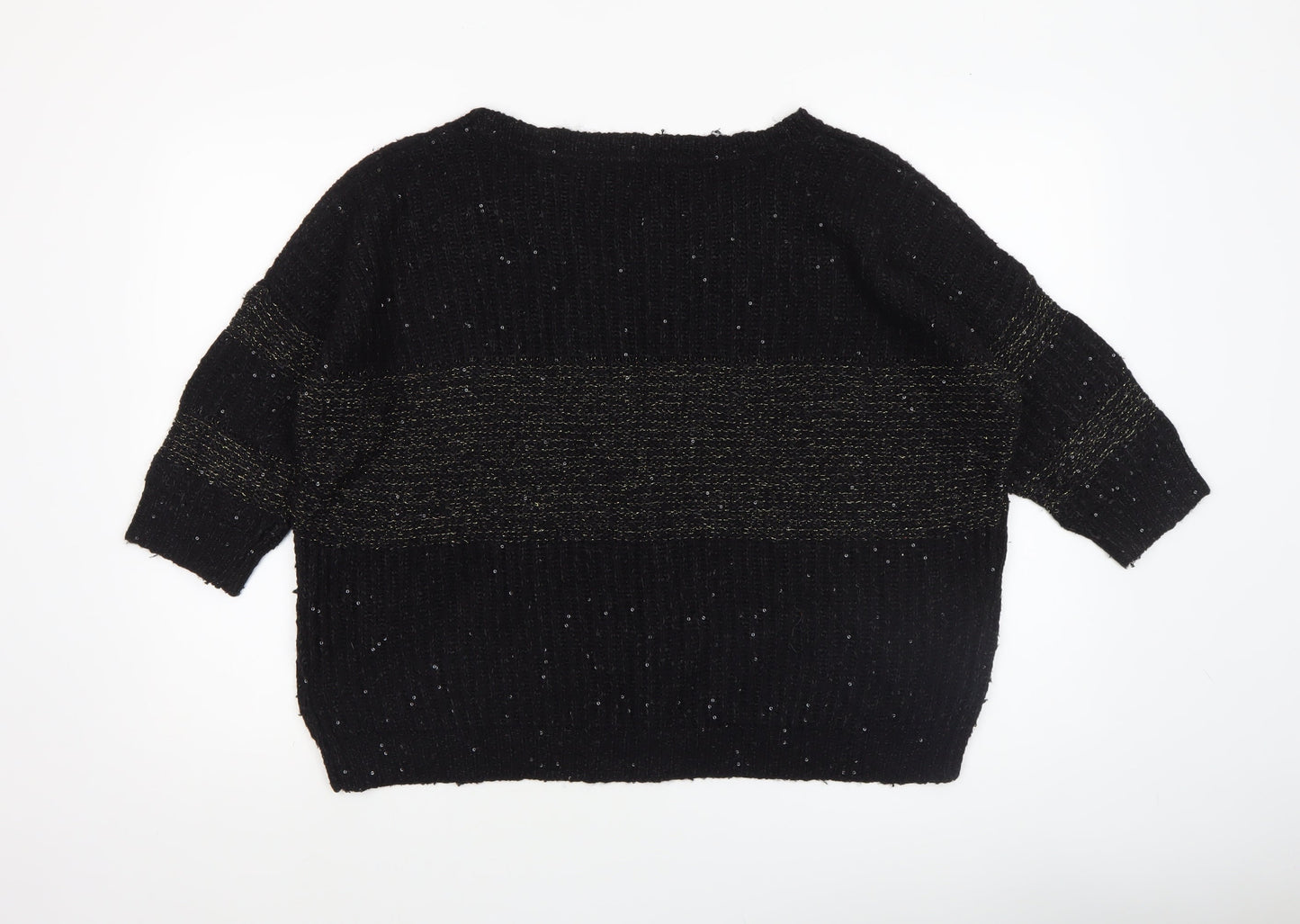 Hilfiger Denim Womens Black Sequin Knit Jumper XL Relaxed Fit