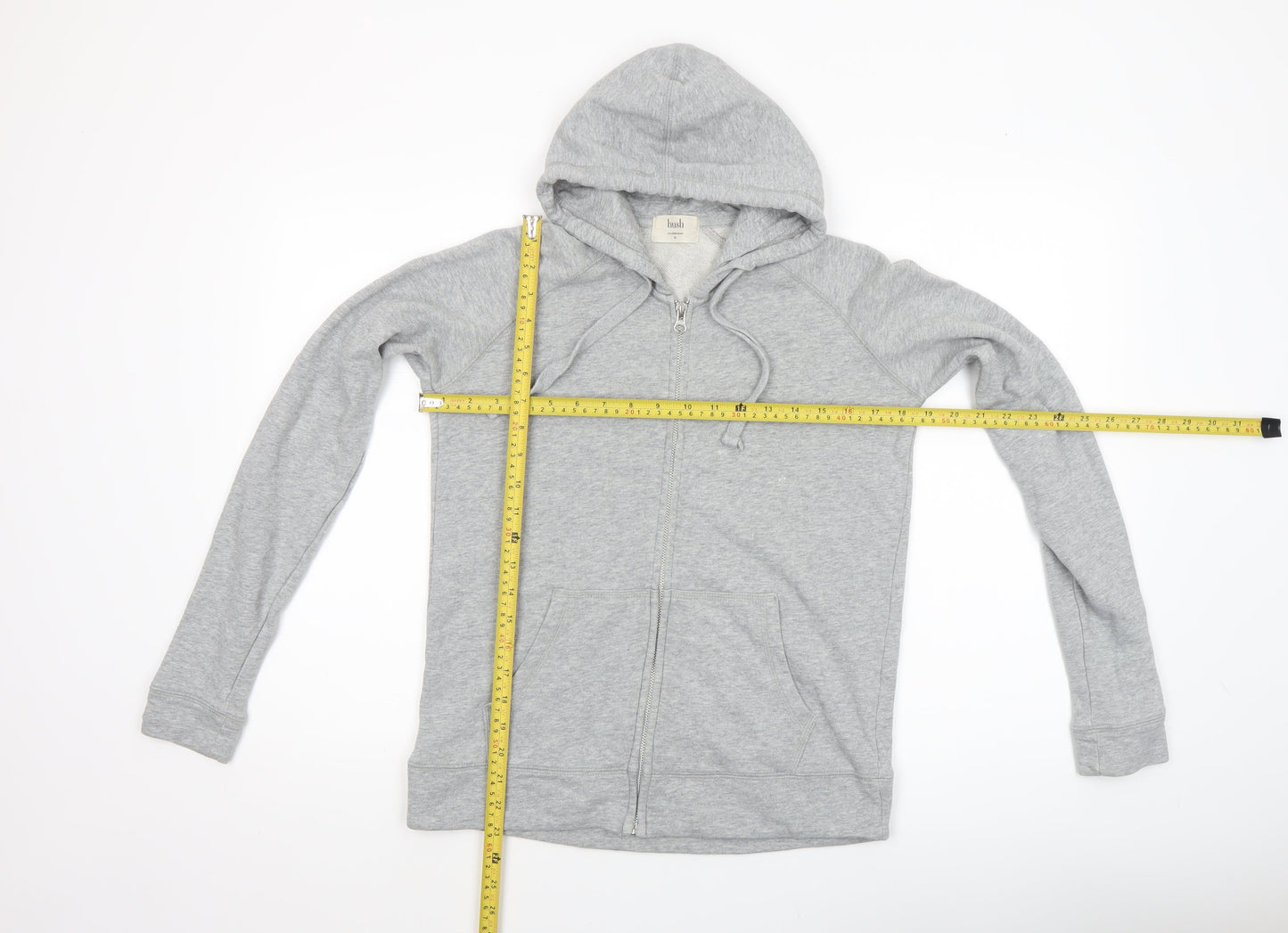 Hush Unisex Grey Full Zip Hoodie XS Lightweight Cotton Blend
