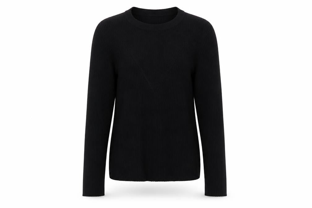 Mango Women Black Slim Fit Ribbed Knit Long Sleeve Pullover Jumper Size 12