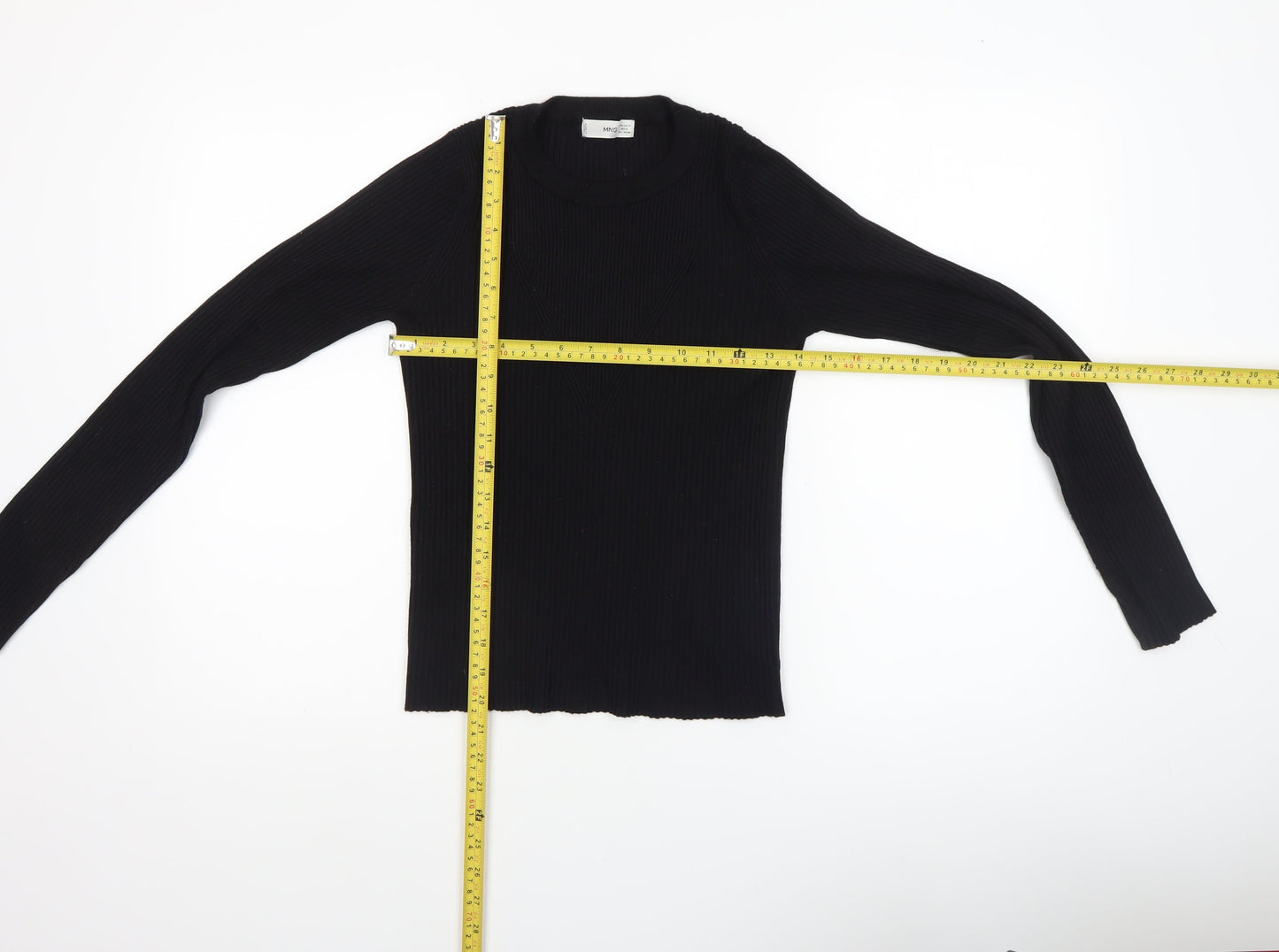 MNG Women Black Slim Fit Ribbed Knit Long Sleeve Pullover Jumper Size 12