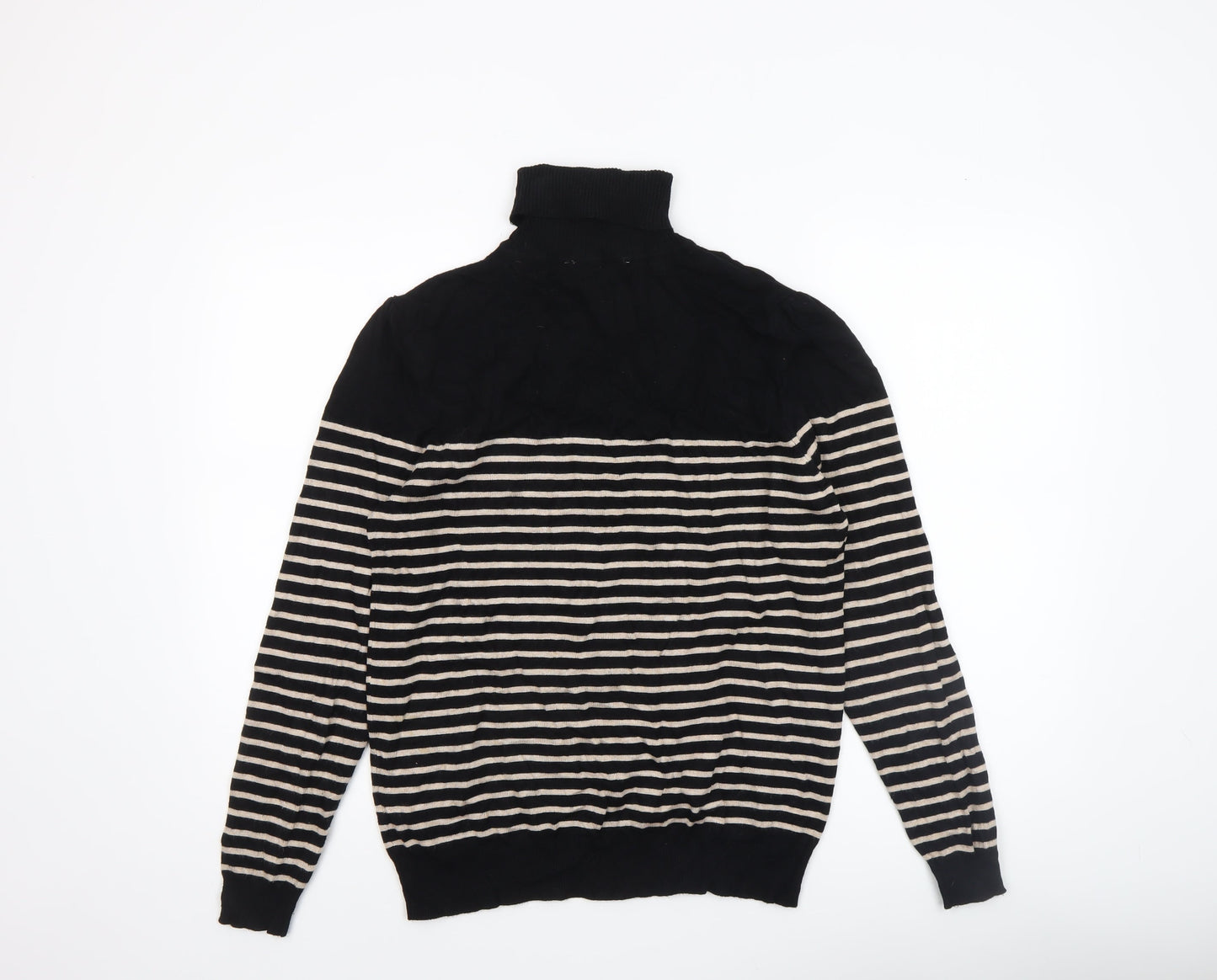 BHS Women’s Black Striped Roll Neck Knit Jumper Size 16