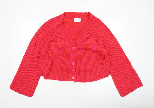 ASOS DESIGN Women’s Red V-Neck Button Rib Knit Cardigan Size S UK 8-10