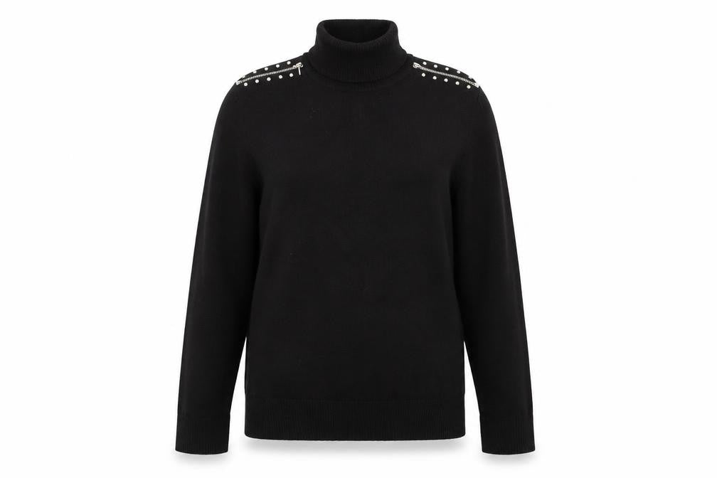 Wallis Womens Black Roll Neck Studded Shoulder Jumper UK 12