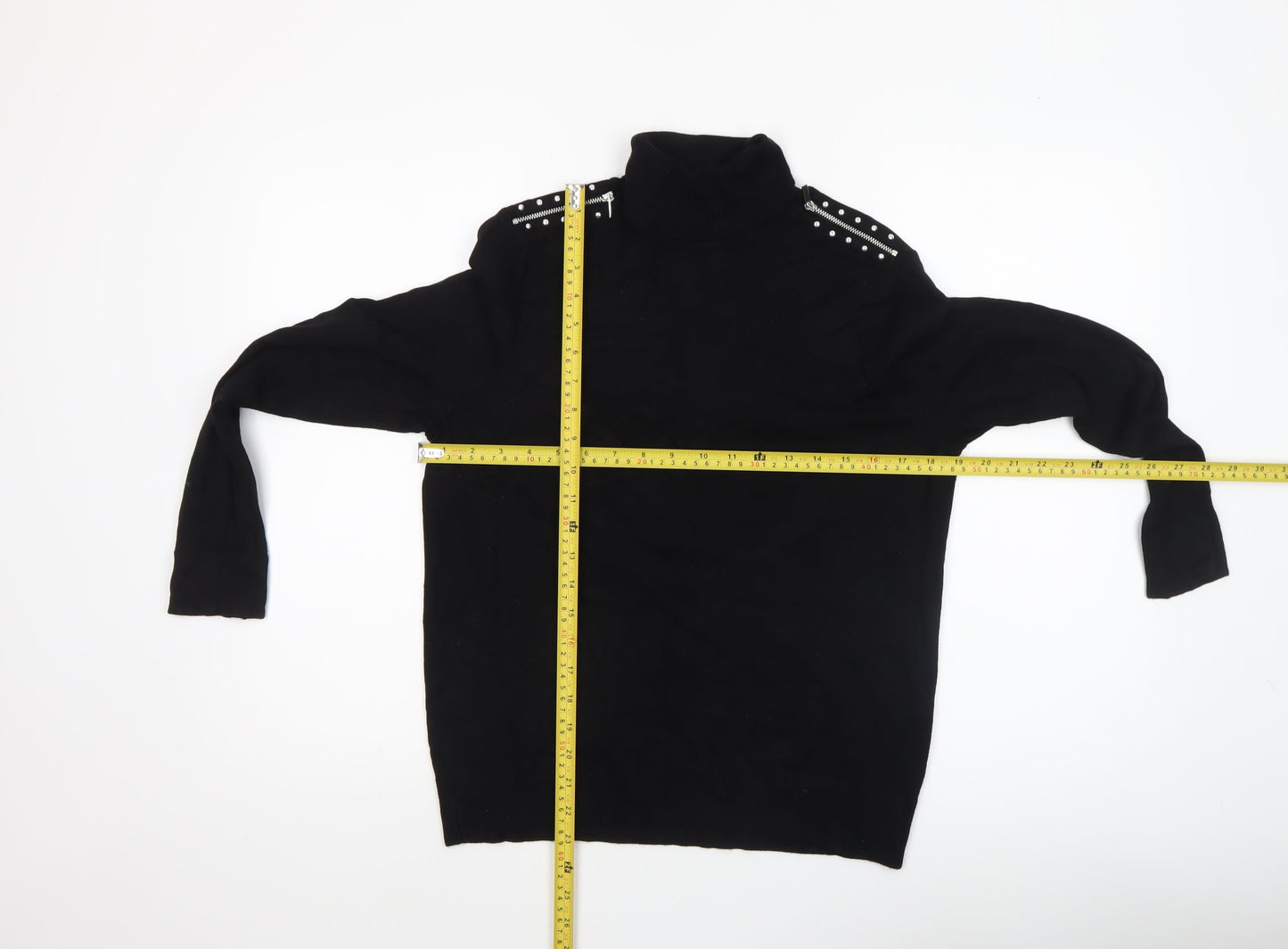Wallis Womens Black Roll Neck Studded Shoulder Jumper UK 12