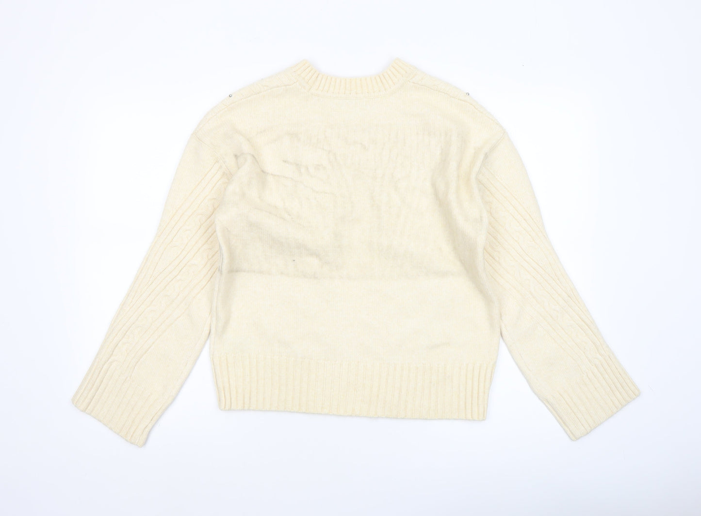 Marks and Spencer Women Ivory Beaded Cable-Knit Jumper S