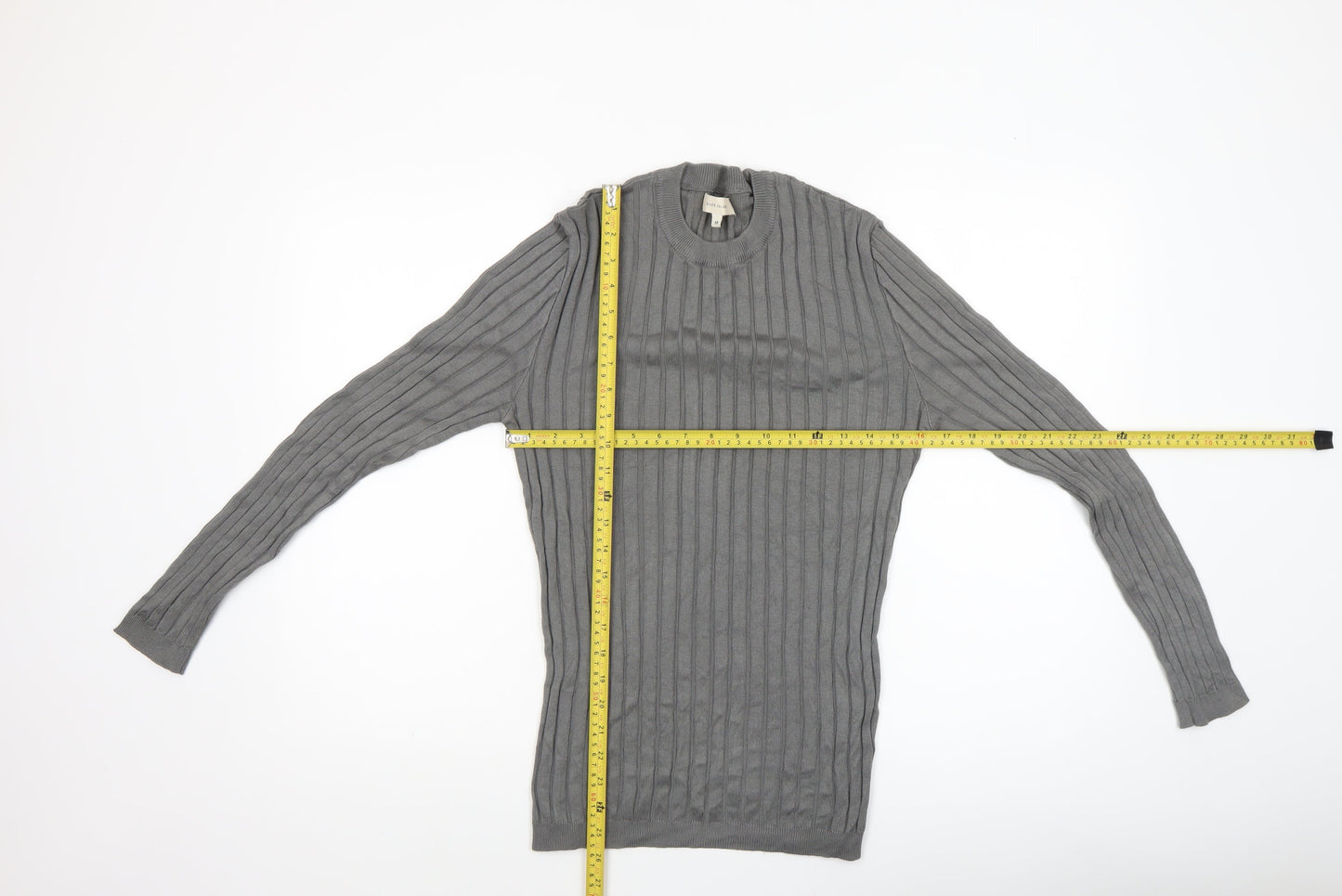River Island Womens Grey Ribbed Knit Crew Neck Long Sleeve Jumper M