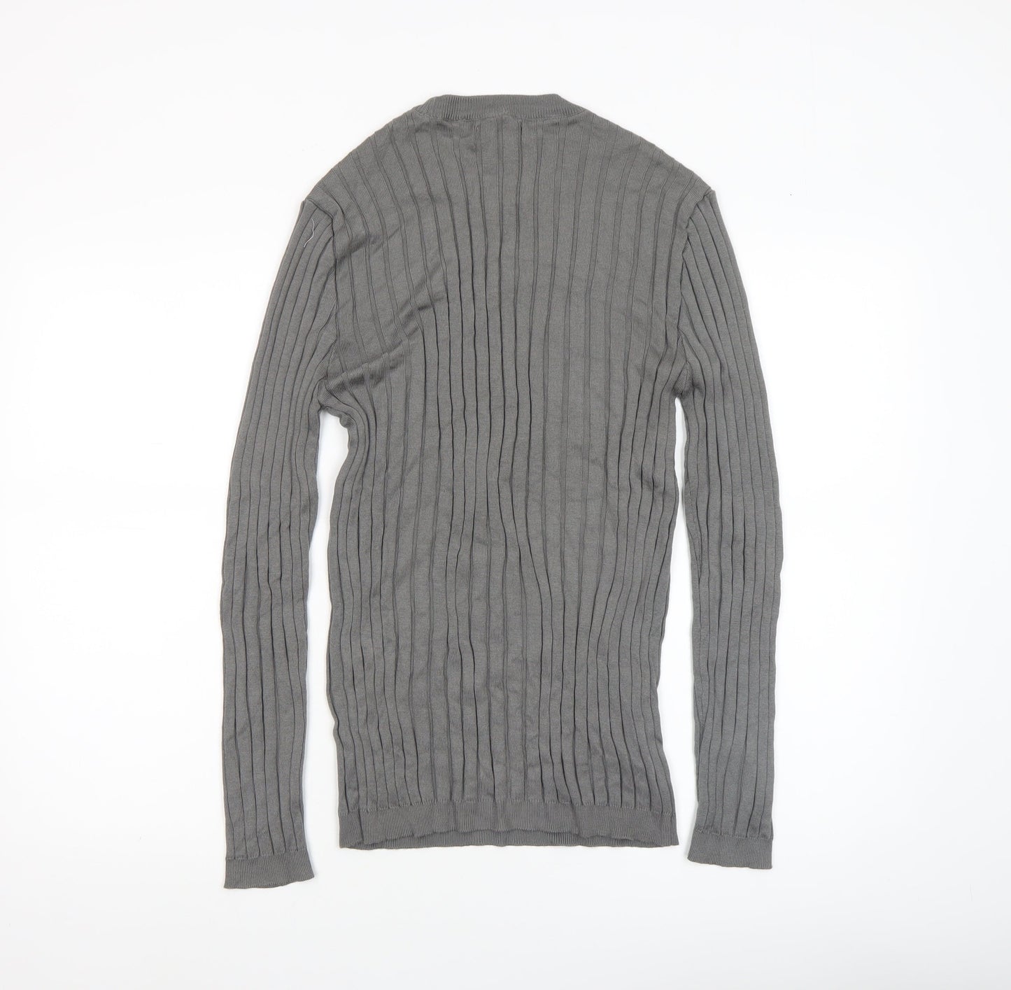River Island Womens Grey Ribbed Knit Crew Neck Long Sleeve Jumper M