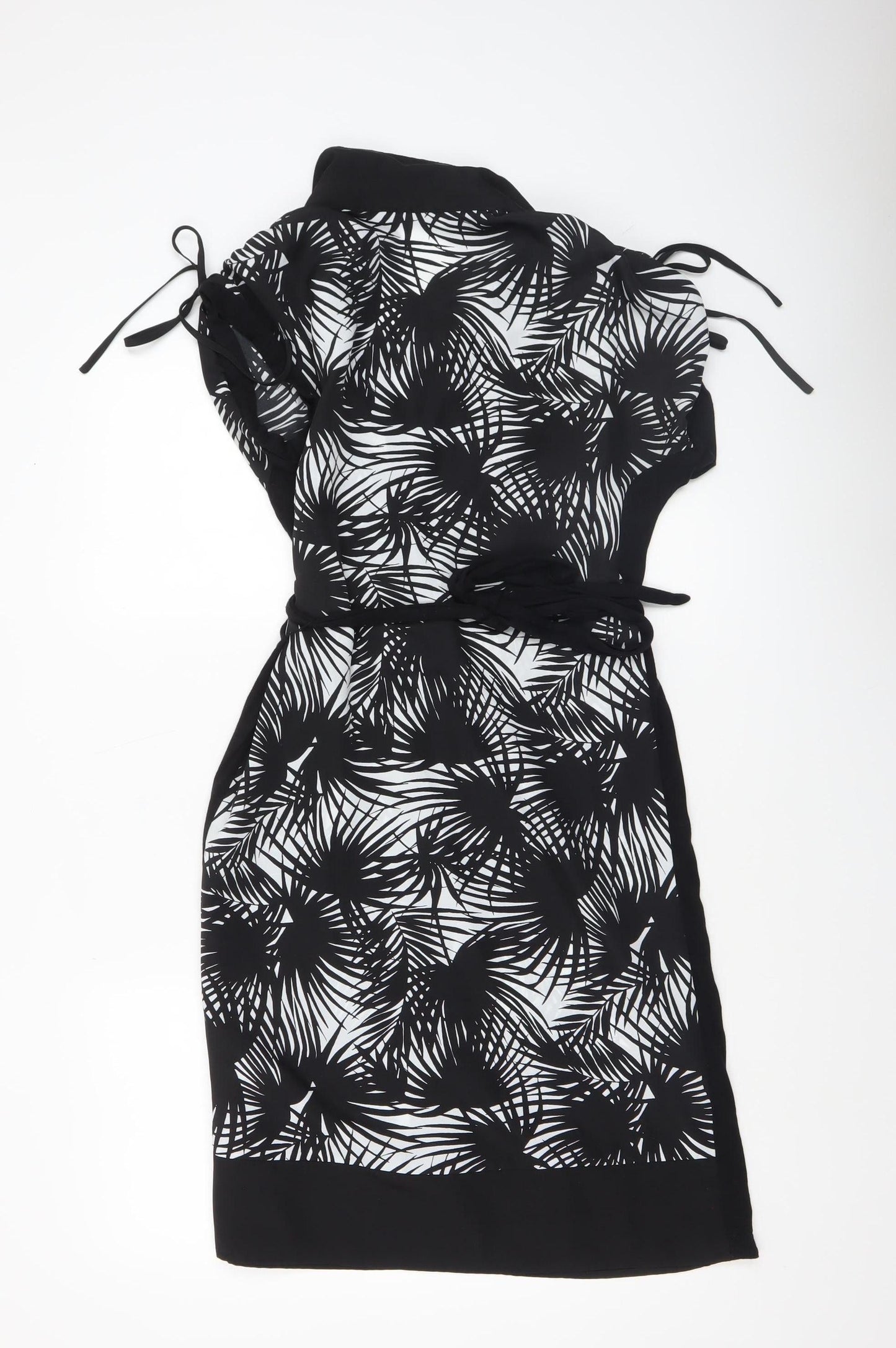 Oasis Womens Black Tropical Print Collared Shirt Dress Size S