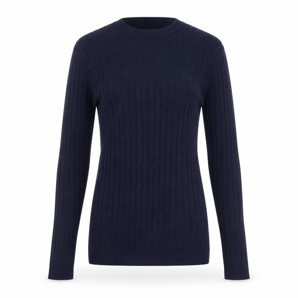 River Island Women's Blue Ribbed Slim Fit Long Sleeve Cotton Jumper M