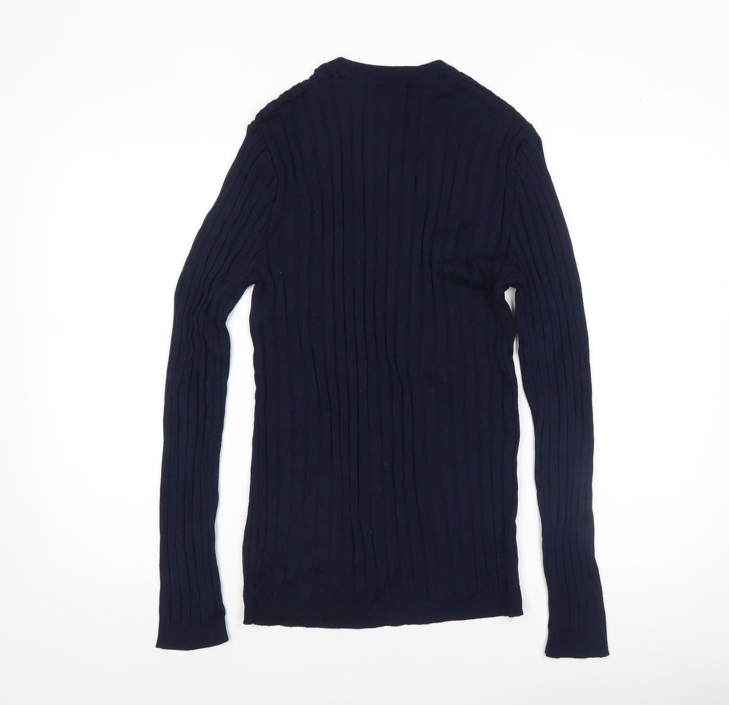 River Island Women's Blue Ribbed Slim Fit Long Sleeve Cotton Jumper M