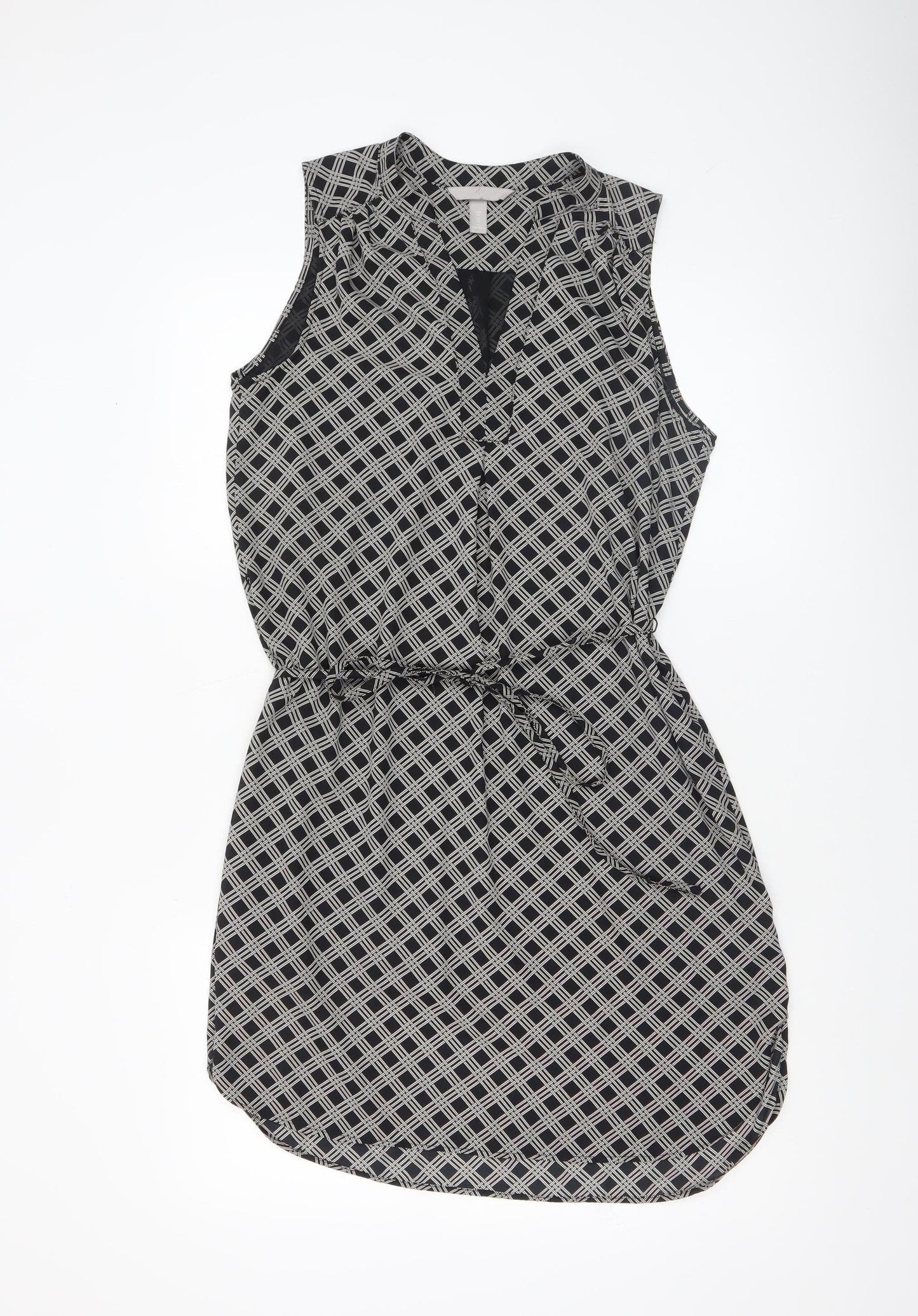 H&M Women Black Geometric Sleeveless Shirt Dress Size 10