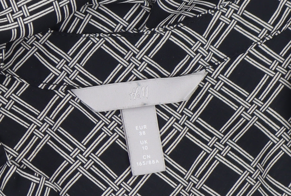 H&M Women Black Geometric Sleeveless Shirt Dress Size 10