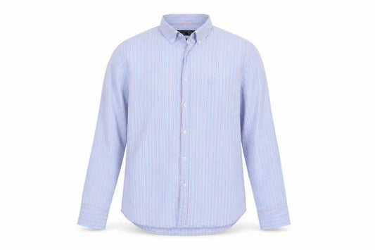 Paul Costelloe Living Men's Blue Striped Cotton Long Sleeve Button-Up Shirt Medium