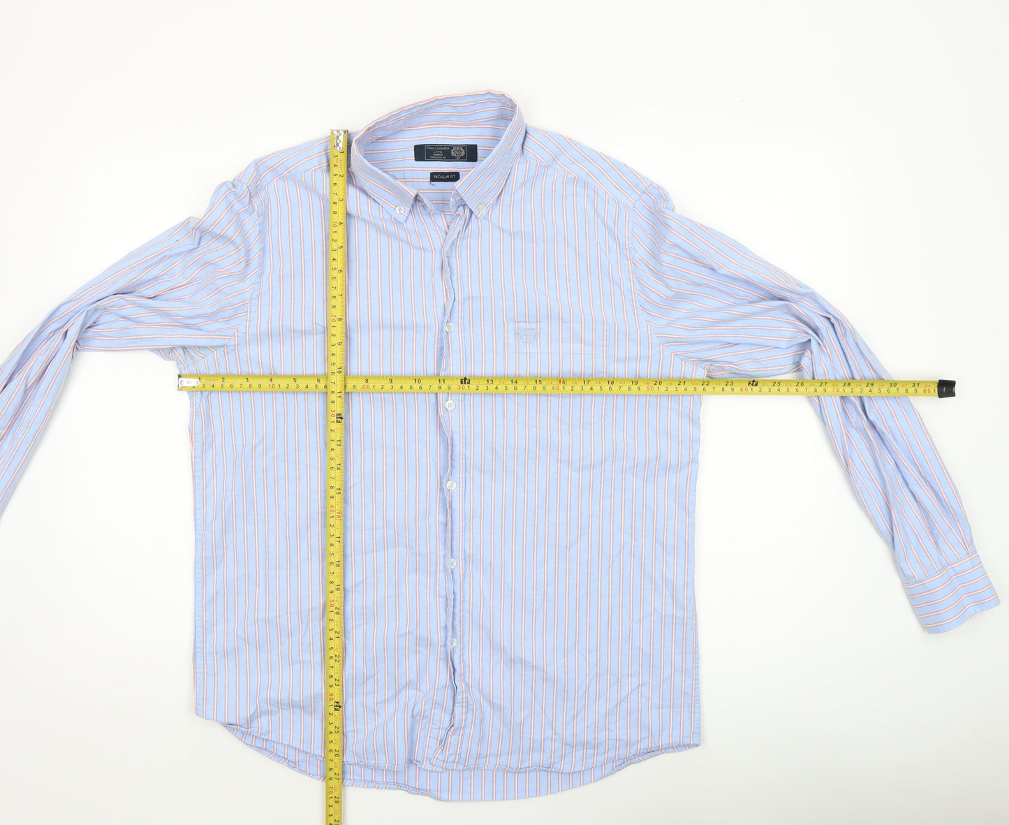 Paul Costelloe Living Men's Blue Striped Cotton Long Sleeve Button-Up Shirt Medium