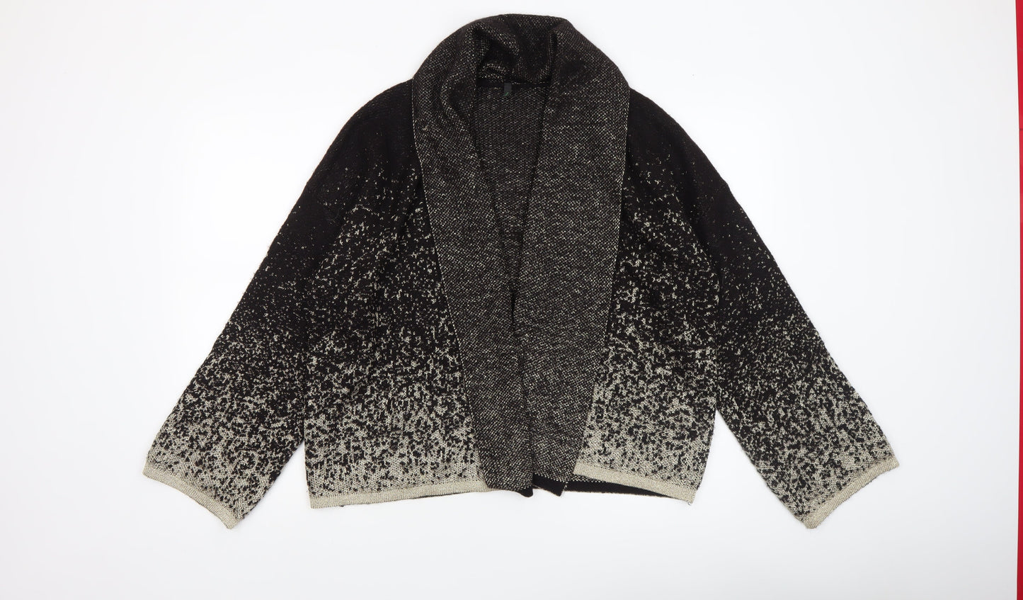 Benetton Women's Black Metallic Knit Cardigan L Relaxed Fit