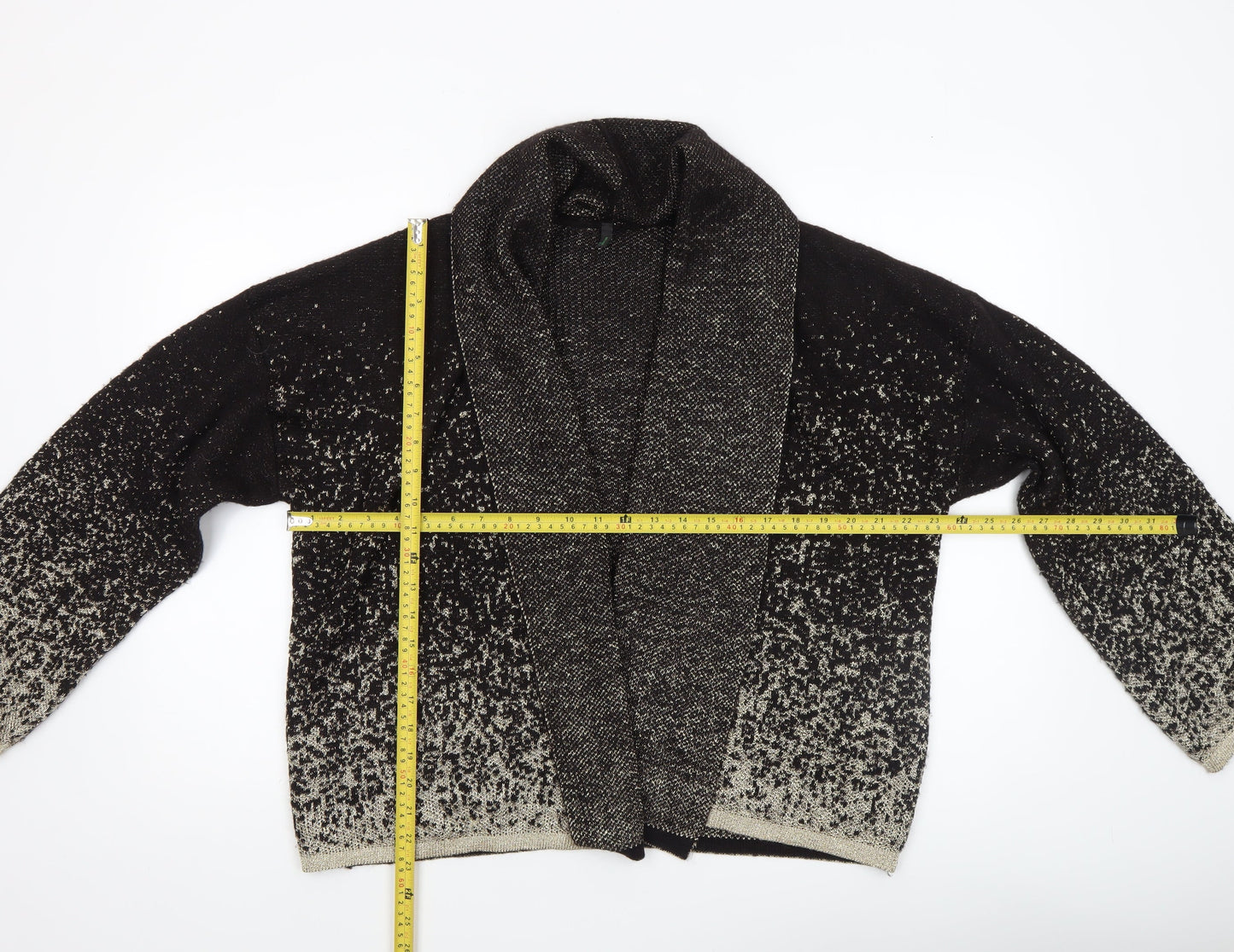 Benetton Women's Black Metallic Knit Cardigan L Relaxed Fit