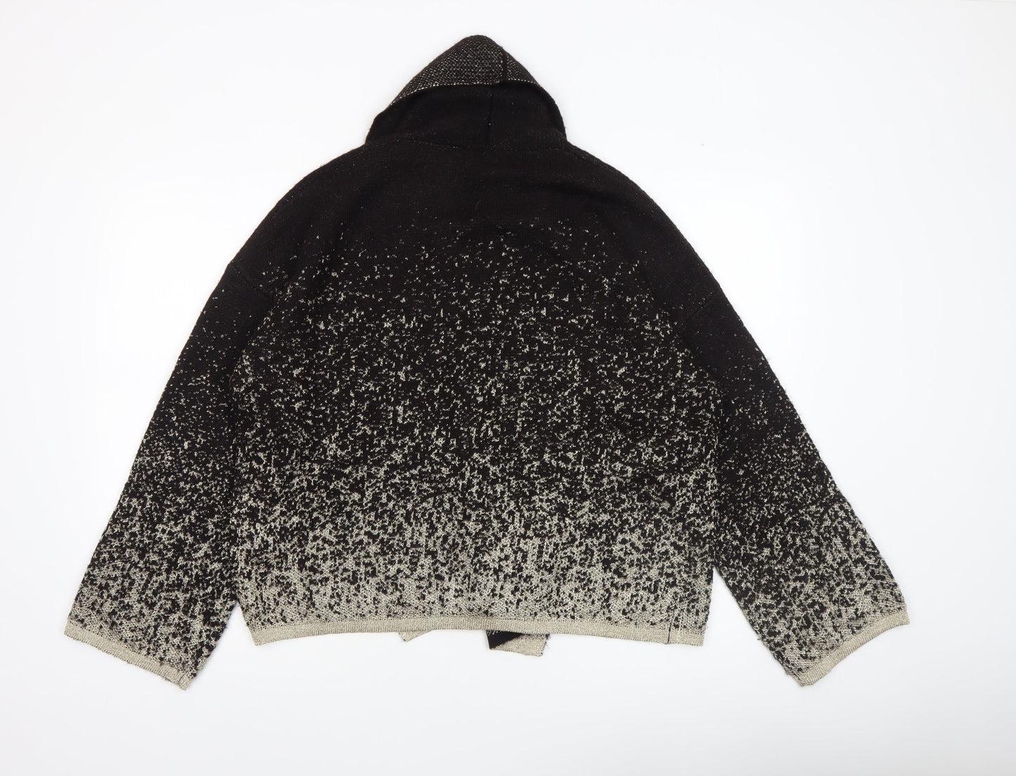Benetton Women's Black Metallic Knit Cardigan L Relaxed Fit