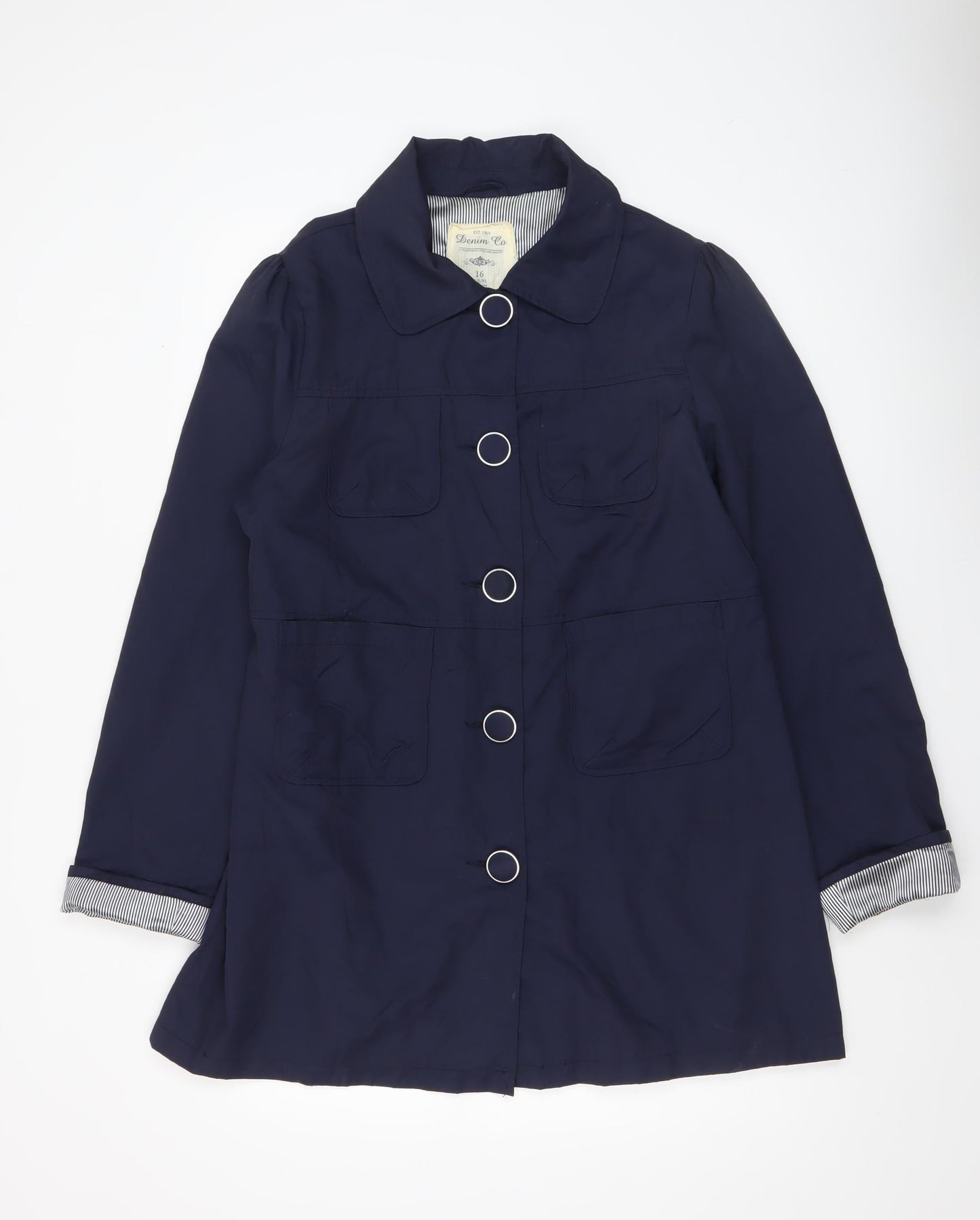 Denim Co Women’s Blue Cotton Blend Mid-Length Trench Coat Size 16