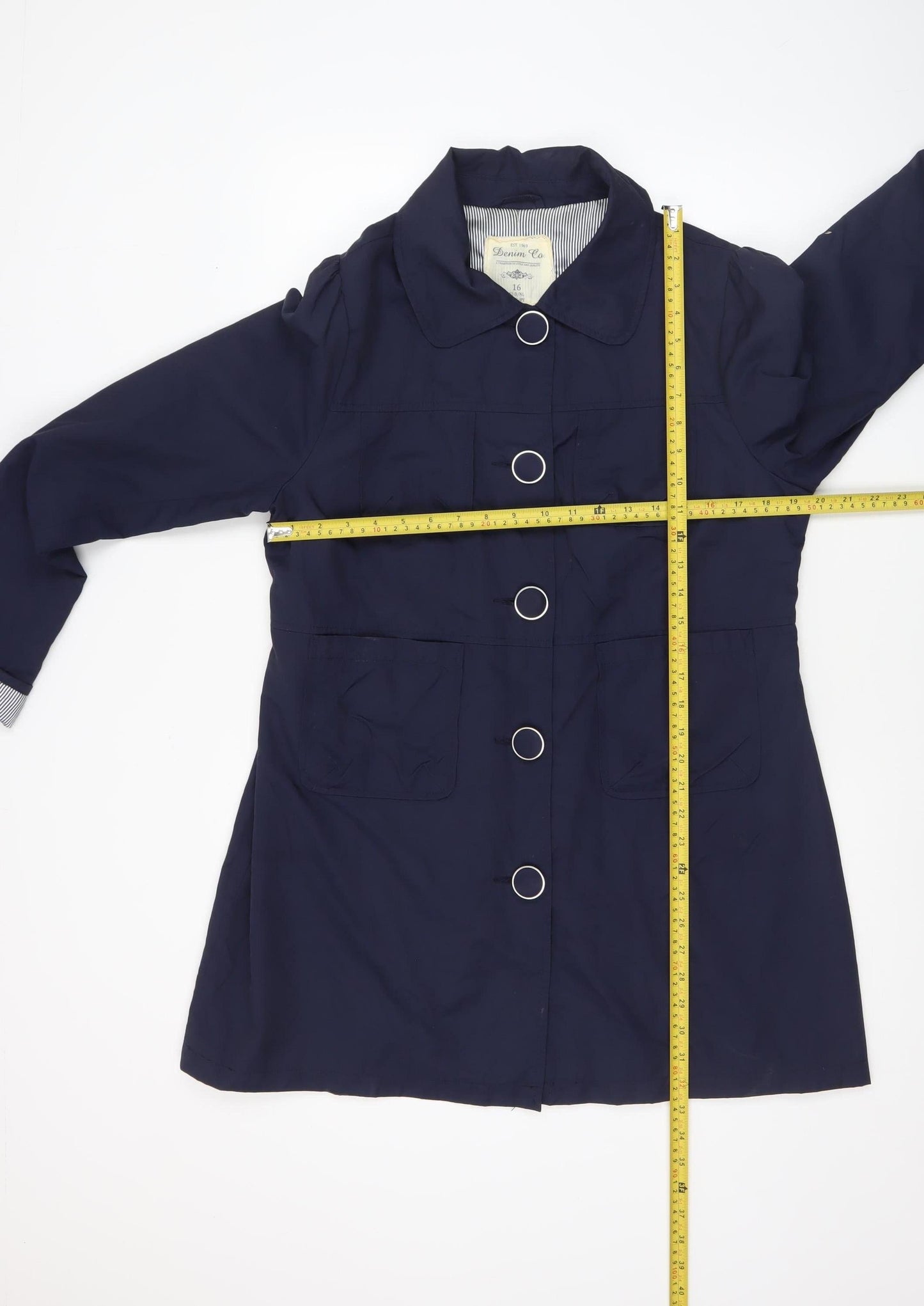 Denim Co Women’s Blue Cotton Blend Mid-Length Trench Coat Size 16