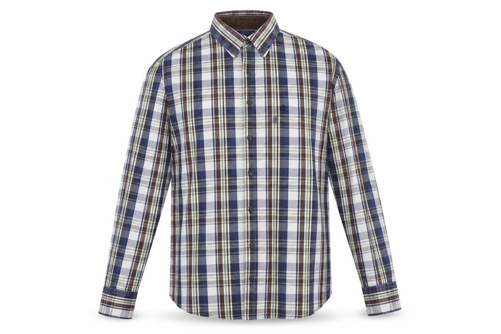 Bugatti Men's Multicoloured Checked Button-Down Long Sleeve Cotton Shirt L