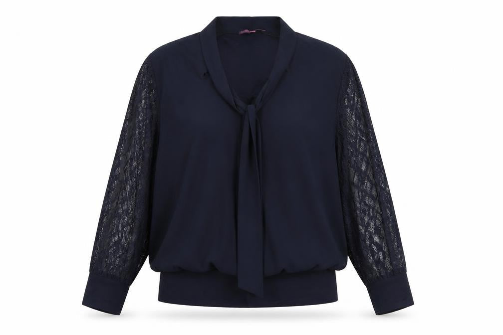 Kate + Pippa Women’s Navy Blue Lace Sleeve Tunic Blouse Size L
