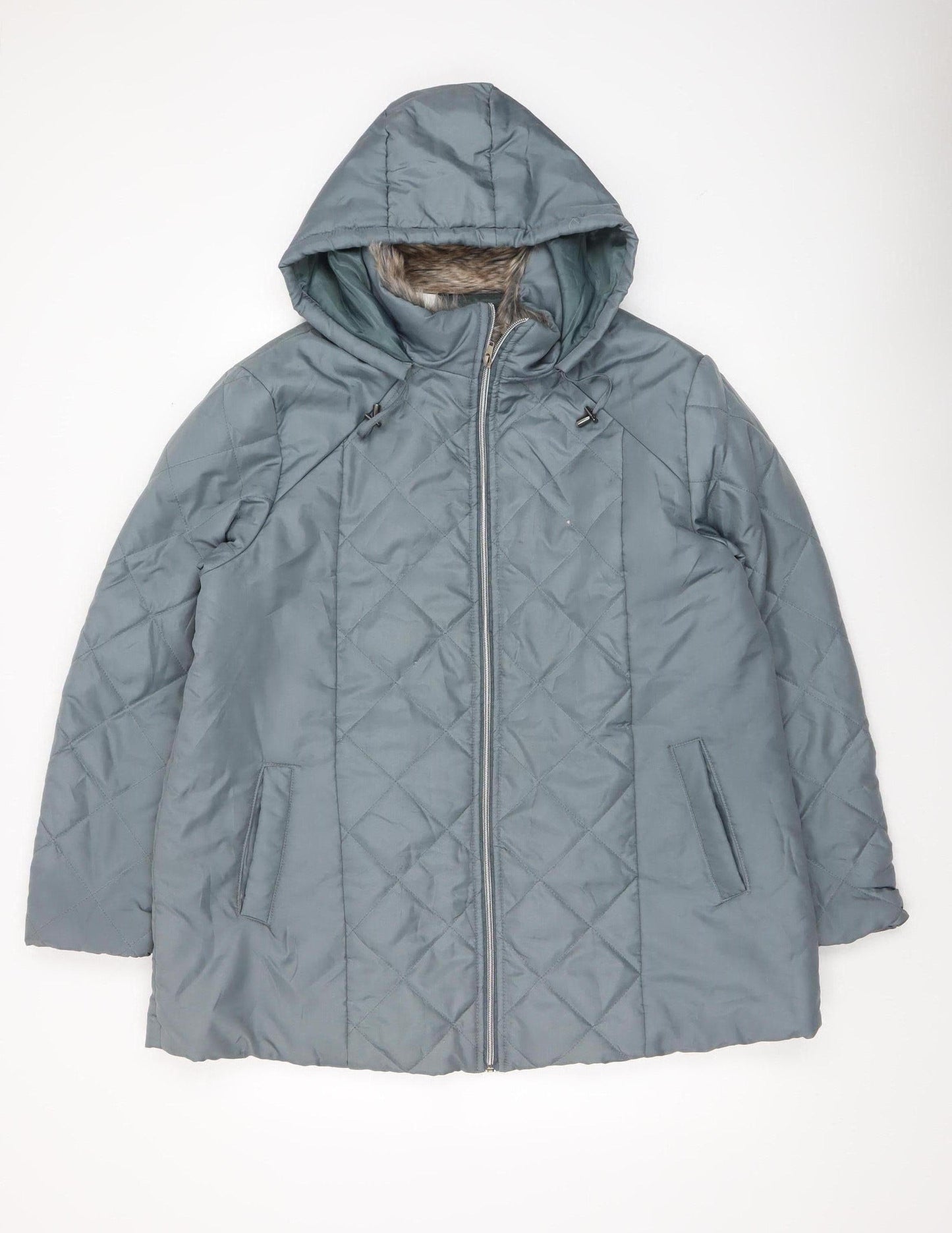 Anne de Lancay Women’s Grey Quilted Hooded Puffer Coat Size L