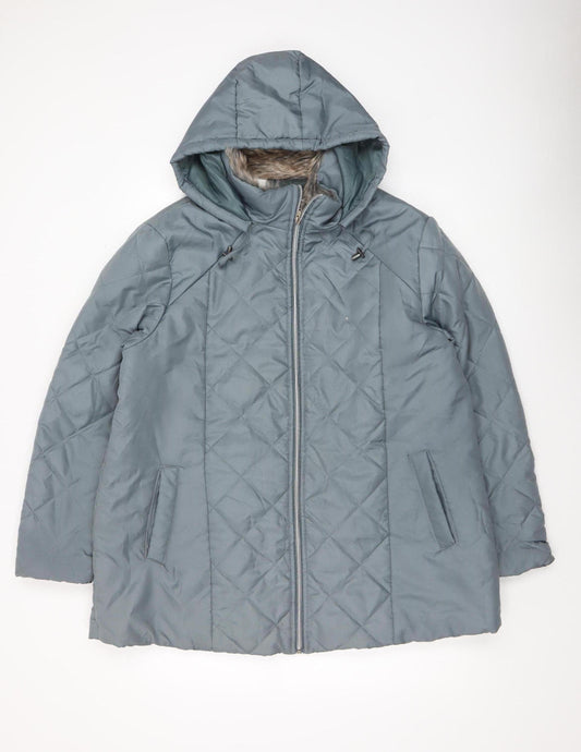 Anne de Lancay Women’s Grey Quilted Hooded Puffer Coat Size L