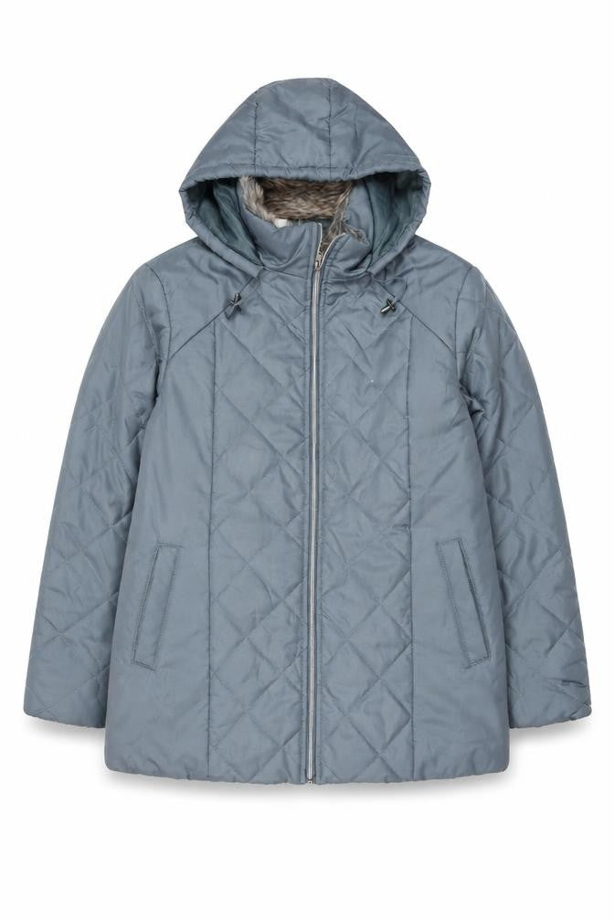 Anne de Lancay Women’s Grey Quilted Hooded Puffer Coat Size L