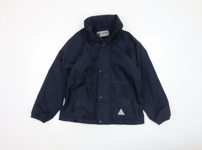 Additional front view of Result boys’ blue waterproof hooded rain jacket 11-12 years xl