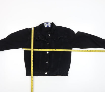 Back view of H.M Miss Annie girls’ black denim button jacket 6-7 years classic style