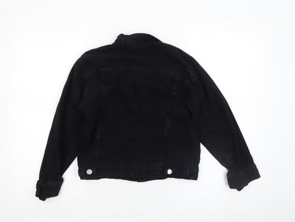 Close-up detail of H.M Miss Annie girls’ black denim button jacket 6-7 years classic style