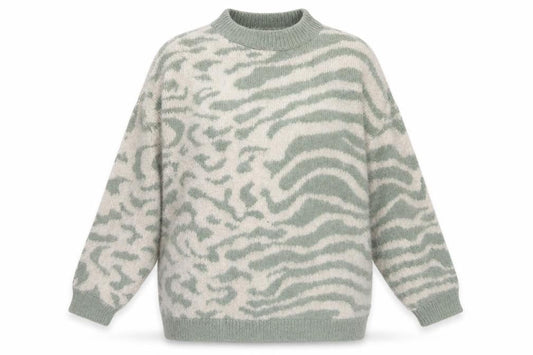 Front view of Only Women’s Green Animal Print Knit Jumper, size S