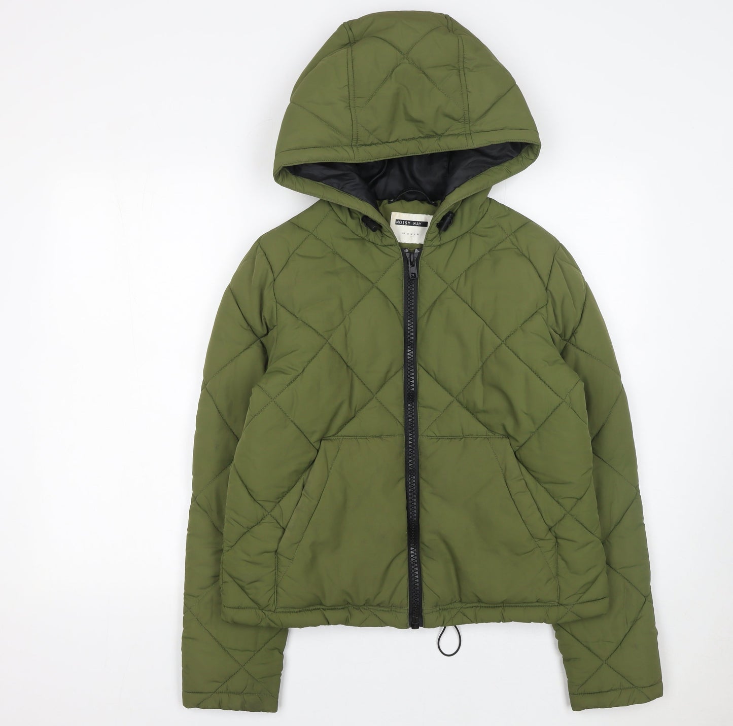 Noisy May Women’s Green Quilted Puffer Jacket Hooded Size S