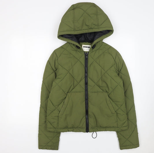 Noisy May Women’s Green Quilted Puffer Jacket Hooded Size S