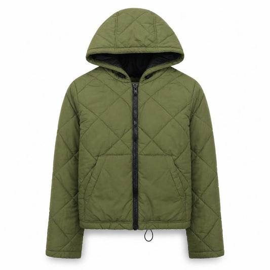 Noisy May Women’s Green Quilted Puffer Jacket Hooded Size S