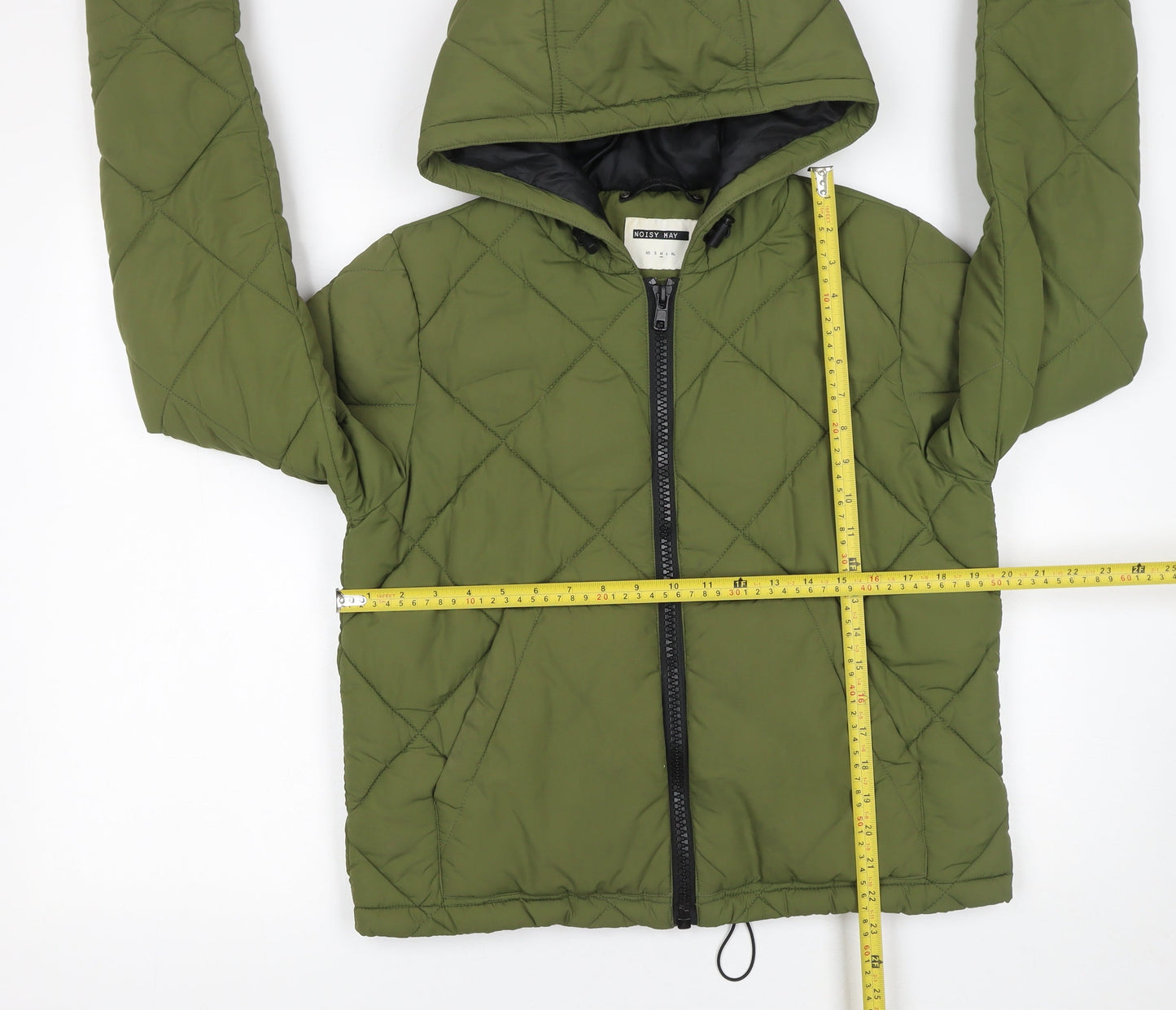 Noisy May Women’s Green Quilted Puffer Jacket Hooded Size S