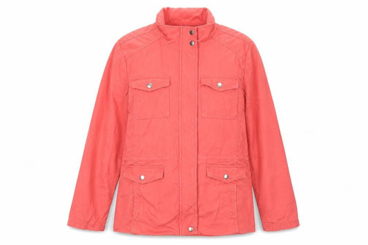 Front view of Atlas For Women Pink Cotton Mid-Length Casual Jacket UK 12