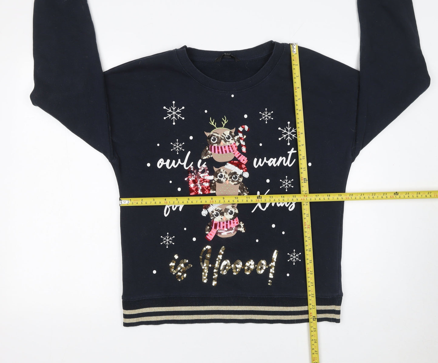 Next Women Navy Christmas Owl Sequin Sweatshirt M