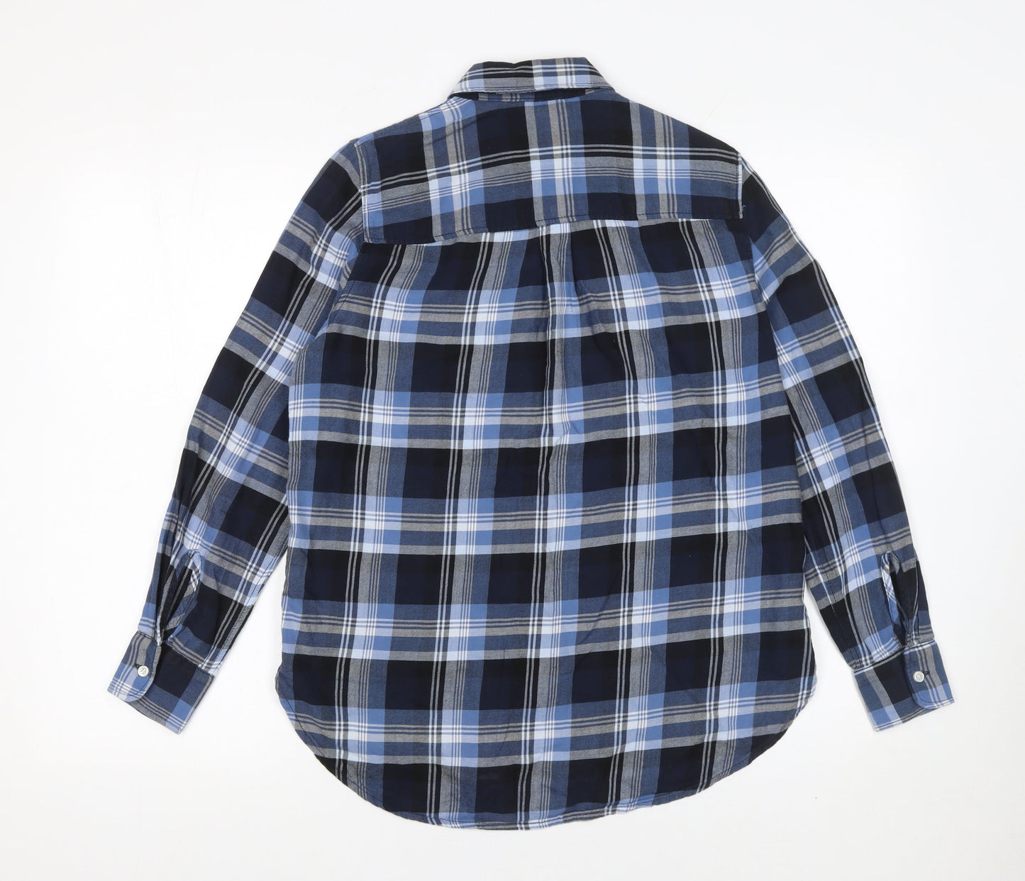 H&M Women’s Blue Plaid Cotton Button-Up Shirt Size 6 Long Sleeve