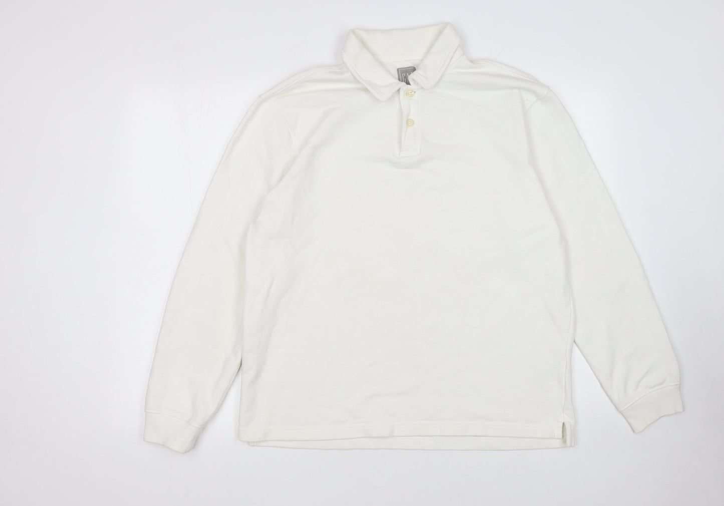 GAP Men’s White Long Sleeve Polo Shirt Size S Classic Cotton