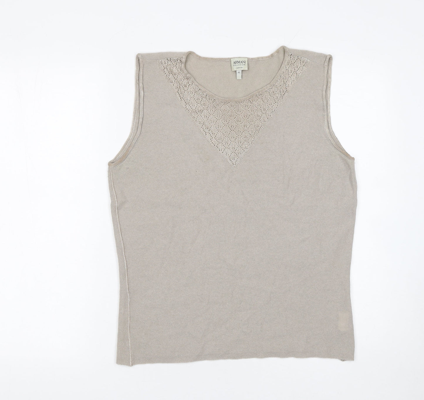 Armani Collezioni Women Beige Wool Blend Sleeveless Knit Top Size 14