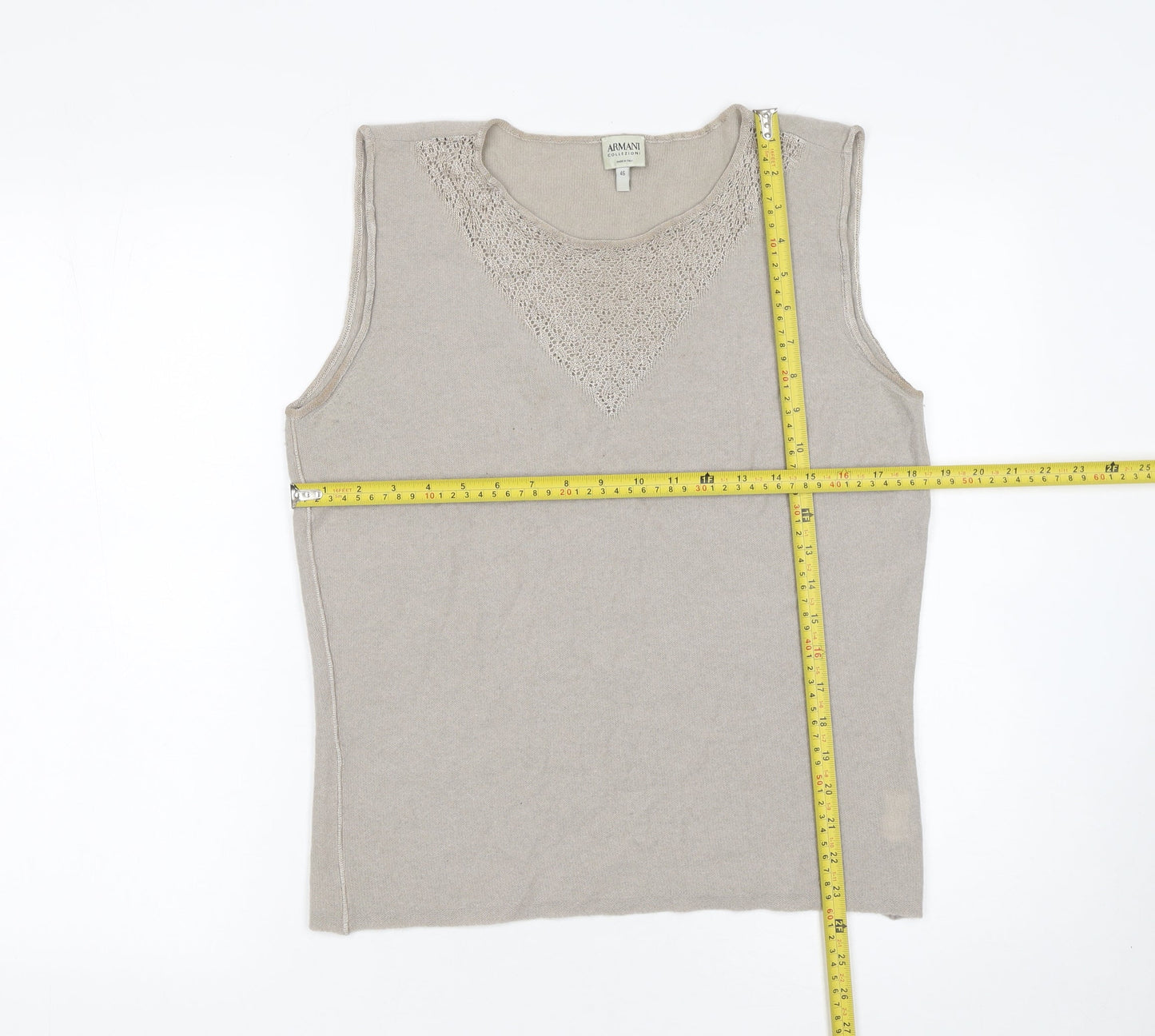 Armani Collezioni Women Beige Wool Blend Sleeveless Knit Top Size 14
