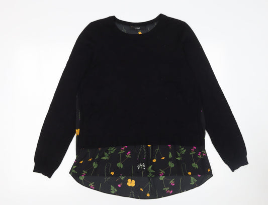 Next Womens Black Floral Panel Pullover Jumper Size 12