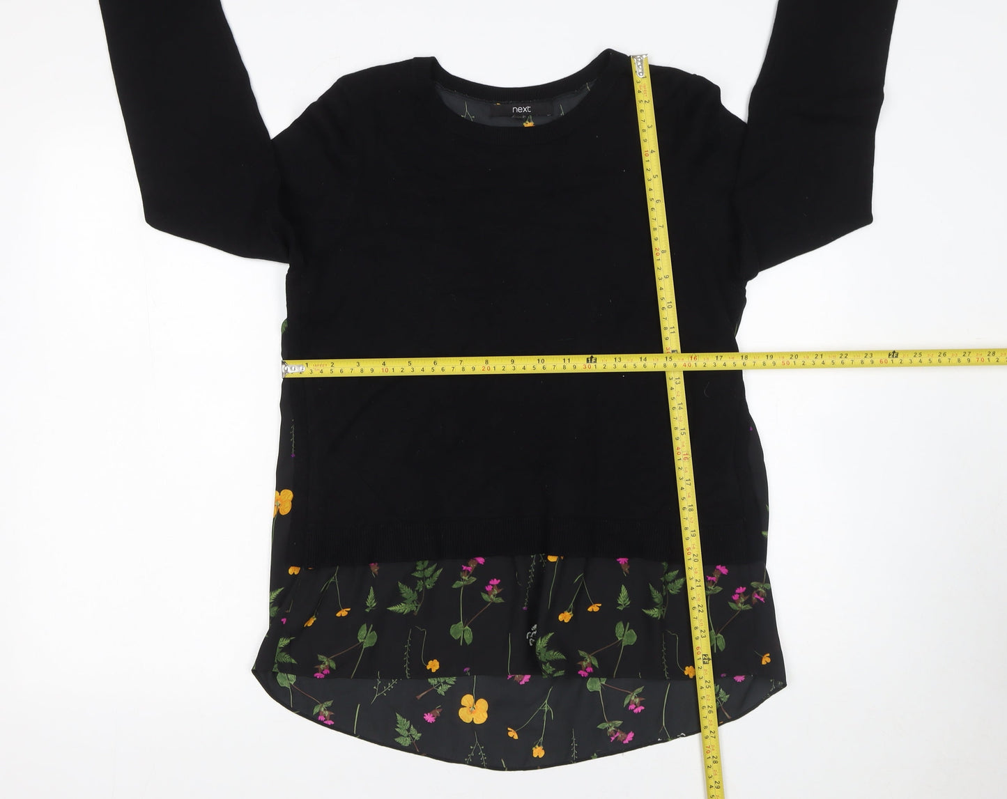 Next Womens Black Floral Panel Pullover Jumper Size 12