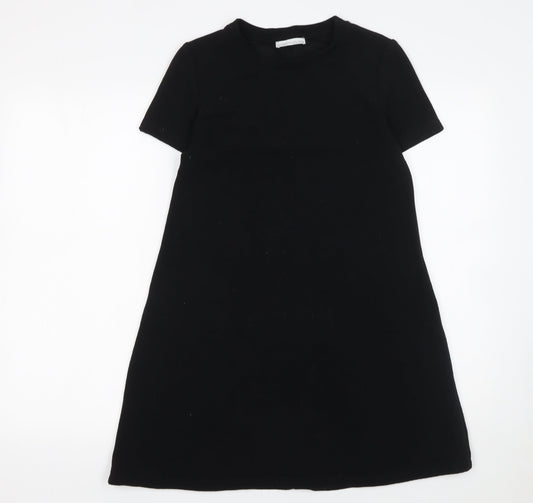 Zara Women Black A-Line Short Sleeve Jersey Dress Size S